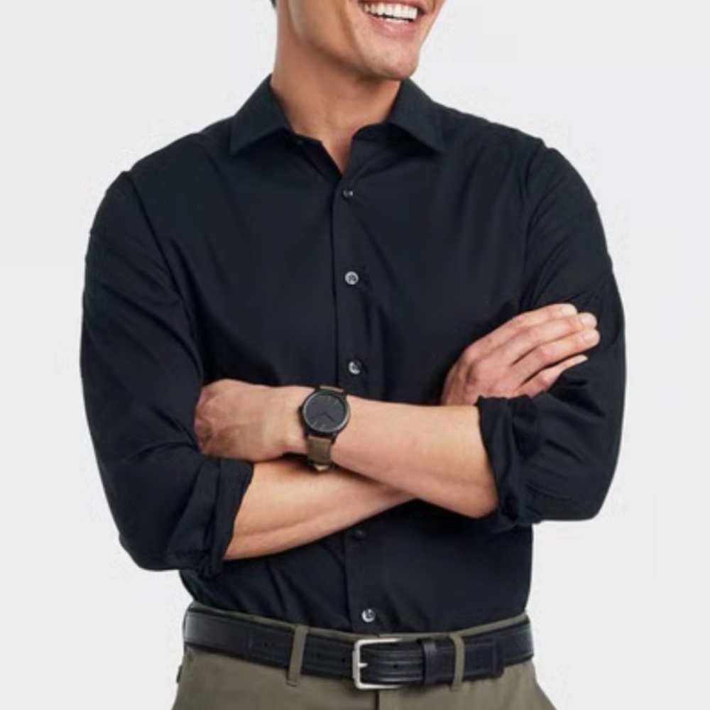 Ben Sherman stretch black button down oxford shirt NWT